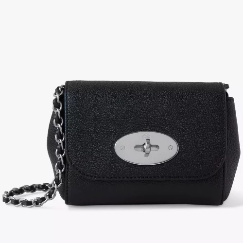 Mulberry Mini Lily Leather Shoulder Bag, Black & Silver Toned